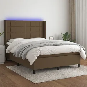 vidaXL Sommier à lattes de lit matelas et LED Marron foncé 140x200 cm pas cher