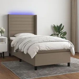 vidaXL Sommier à lattes de lit matelas et LED Taupe 90x190 cm Tissu pas cher