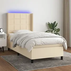 vidaXL Sommier à lattes de lit matelas et LED Crème 90x190 cm Tissu pas cher