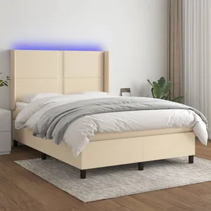 vidaXL Sommier à lattes de lit matelas LED Crème 140x190 cm Tissu pas cher