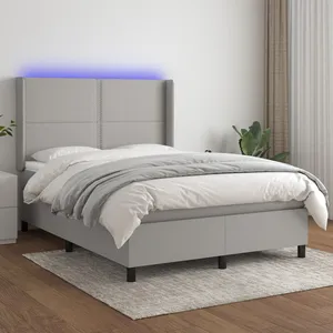 vidaXL Sommier à lattes de lit matelas LED Gris clair 140x200 cm Tissu pas cher