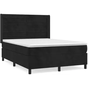 vidaXL Sommier à lattes de lit avec matelas Noir 140x190 cm Velours pas cher