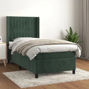 vidaXL Sommier à lattes de lit avec matelas Vert foncé 100x200 cm pas cher
