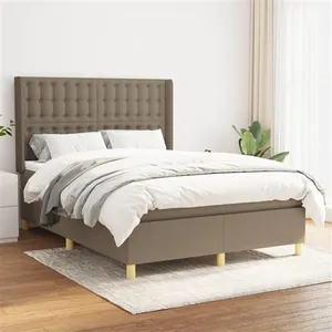 vidaXL Sommier à lattes de lit avec matelas Taupe 140x200 cm Tissu pas cher