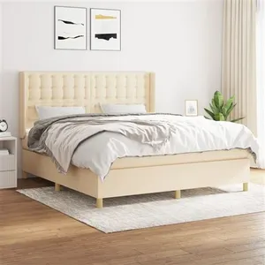 vidaXL Sommier à lattes de lit avec matelas Crème 160x200 cm Tissu pas cher