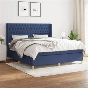 vidaXL Sommier à lattes de lit avec matelas Bleu 180x200 cm Tissu pas cher