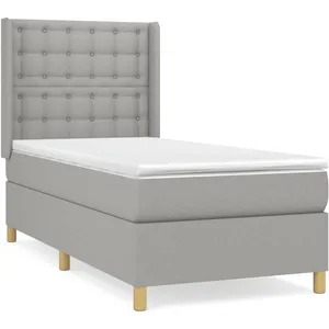 vidaXL Sommier à lattes de lit avec matelas Gris clair 90x200 cm Tissu pas cher