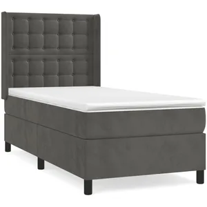 vidaXL Sommier à lattes de lit et matelas Gris foncé 90x190 cm Velours pas cher