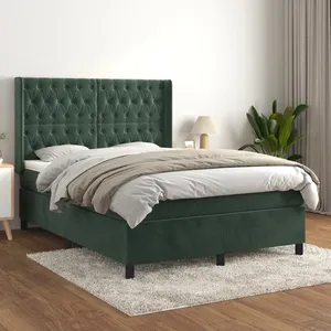 vidaXL Sommier à lattes de lit et matelas Vert foncé 140x190cm Velours pas cher