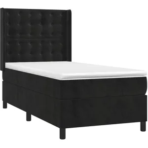 vidaXL Sommier à lattes de lit avec matelas Noir 90x200 cm Velours pas cher