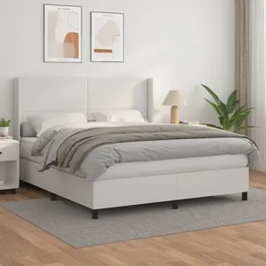 vidaXL Sommier à lattes de lit avec matelas Blanc 160x200cm Similicuir pas cher