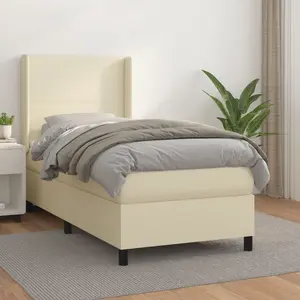 vidaXL Lit boxspring avec matelas Crème 100x200 cm simili-cuir pas cher