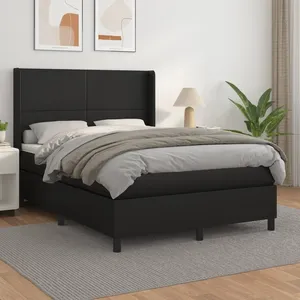 vidaXL Sommier à lattes de lit avec matelas Noir 140x200 cm Similicuir pas cher