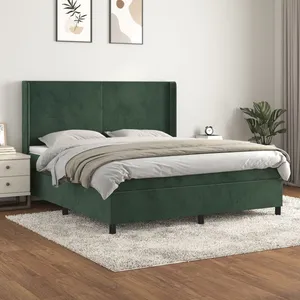 vidaXL Sommier à lattes de lit et matelas Vert foncé 180x200cm Velours pas cher