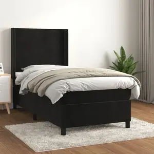 vidaXL Sommier à lattes de lit avec matelas Noir 90x200 cm Velours pas cher