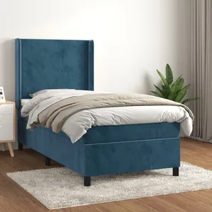 vidaXL Sommier à lattes de lit et matelas Bleu foncé 80x200 cm Velours pas cher