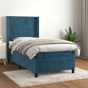 vidaXL Sommier à lattes de lit avec matelas Bleu foncé 90x190 cm pas cher