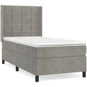 vidaXL Sommier à lattes de lit et matelas Gris clair 90x190 cm Velours pas cher