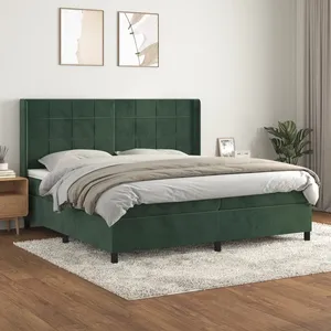 vidaXL Sommier à lattes de lit et matelas Vert foncé 200x200cm Velours pas cher
