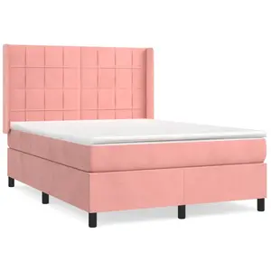 vidaXL Sommier à lattes de lit avec matelas Rose 140x190 cm Velours pas cher