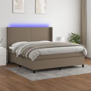 vidaXL Sommier à lattes de lit matelas LED Taupe 180x200 cm Tissu pas cher