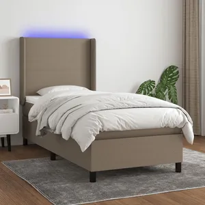 vidaXL Sommier à lattes de lit matelas et LED Taupe 90x190 cm Tissu pas cher