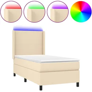 vidaXL Sommier à lattes de lit matelas et LED Crème 80x200cm Tissu pas cher