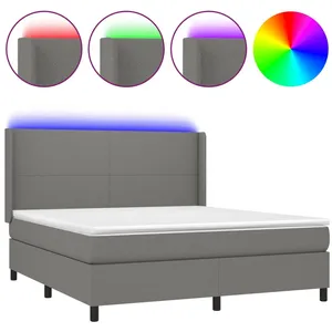 vidaXL Sommier à lattes de lit et matelas et LED Gris foncé 160x200 cm pas cher