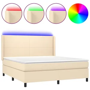 vidaXL Sommier tapissier avec matelas et LED Crème 160x200 cm Tissu pas cher