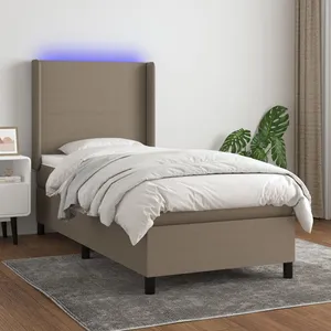 vidaXL Sommier à lattes de lit matelas et LED Taupe 100x200 cm Tissu pas cher