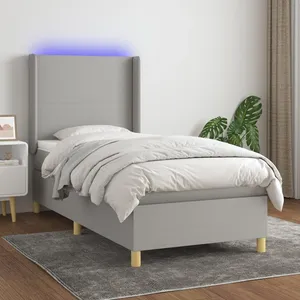 vidaXL Sommier à lattes de lit matelas LED Gris clair 90x190cm Tissu pas cher