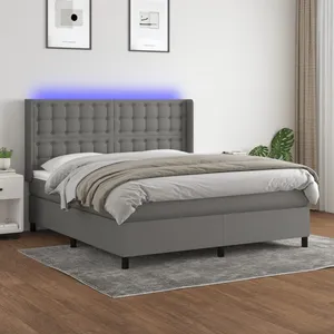vidaXL Sommier à lattes de lit matelas LED Gris foncé 180x200 cm Tissu pas cher