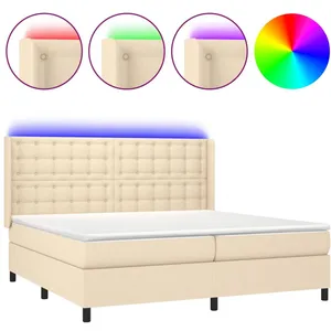 vidaXL Sommier à lattes de lit matelas et LED Crème 200x200 cm Tissu pas cher