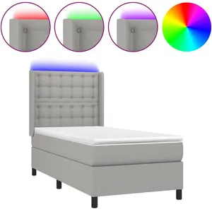 vidaXL Sommier à lattes de lit matelas LED Gris clair 90x200cm Tissu pas cher