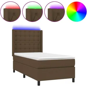 vidaXL Sommier à lattes de lit matelas LED Marron foncé 90x200cm Tissu pas cher