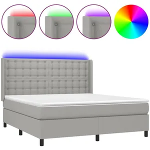 vidaXL Sommier à lattes de lit matelas LED Gris clair 160x200 cm Tissu pas cher