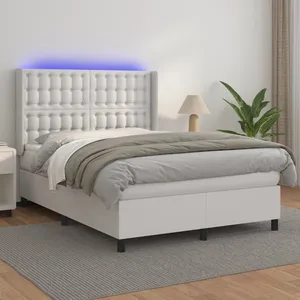 vidaXL Sommier à lattes de lit matelas LED Blanc 140x200 cm Similicuir pas cher