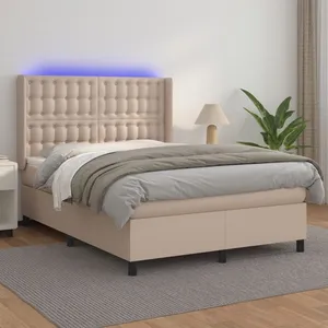 vidaXL Sommier à lattes de lit matelas LED Cappuccino 140x200 cm pas cher