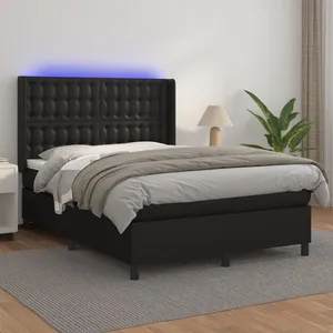vidaXL Sommier à lattes de lit matelas LED Noir 140x190cm Similicuir pas cher