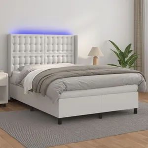 vidaXL Sommier à lattes de lit matelas LED Blanc 140x190 cm Similicuir pas cher