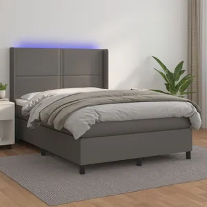 vidaXL Sommier à lattes de lit matelas LED Gris 140x200 cm Similicuir pas cher