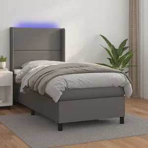 vidaXL Sommier à lattes de lit matelas LED Gris 100x200 cm Similicuir pas cher