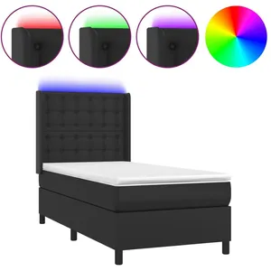 vidaXL Sommier à lattes de lit matelas LED Noir 90x200 cm Similicuir pas cher