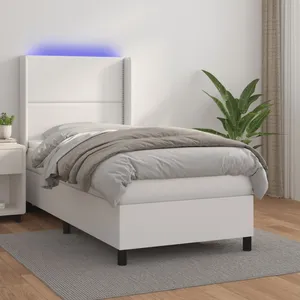 vidaXL Sommier à lattes de lit matelas LED Blanc 100x200 cm Similicuir pas cher
