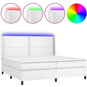 vidaXL Sommier à lattes de lit matelas LED Blanc 200x200 cm Similicuir pas cher