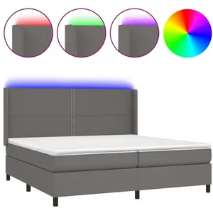 vidaXL Sommier à lattes de lit matelas LED Gris 200x200 cm Similicuir pas cher