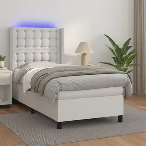 vidaXL vidaXL Sommier tapissier avec matelas et LED Blanc 80x200cm Similicuir pas cher