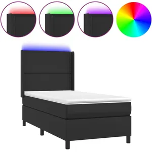 vidaXL Sommier à lattes de lit matelas LED Noir 90x190 cm Similicuir pas cher