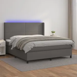 vidaXL Sommier à lattes de lit matelas LED Gris 160x200 cm Similicuir pas cher