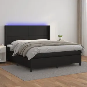 vidaXL Sommier à lattes de lit matelas LED Noir 160x200cm Similicuir pas cher